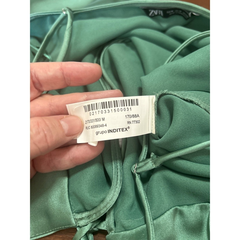 Zara Satin Tie-Front Camisole Top Size M Seafoam Green V-Neck‎ Spaghetti Strap - Picture 4 of 9